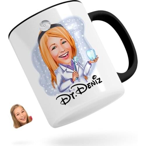 Personalized Women 'S Dentist Caricature Of Black Mug Bardak-1
