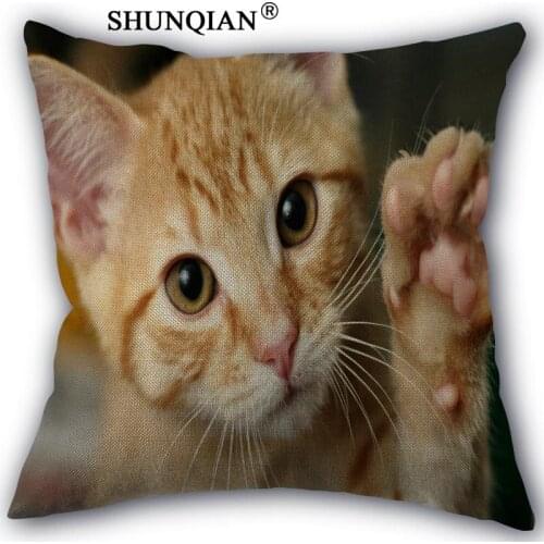 Custom cat pillowcase Custom Cotton Linen Throw Pillow Cover Pillowcase Customize 45x45cm one side