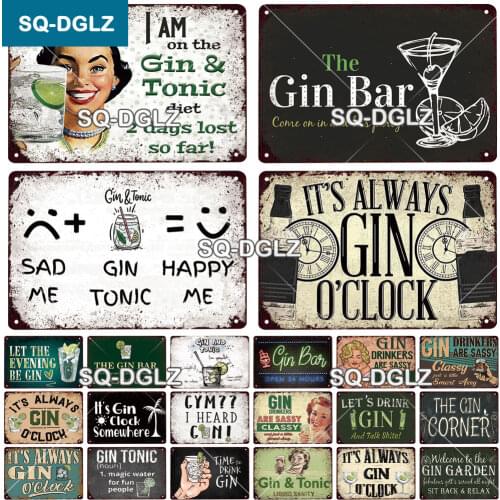 Gin & Tonic Poster Wall Stickers Bar Decoration Retro Cuba Mojito Cocktail Metal Plaque Sign Tiki Bar Kitchen Decor