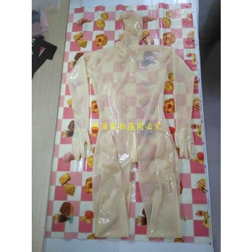 Face Entry Transparent Full Body Hood Latex Rubber Catsuit Fetish Men with Crotch Zipper