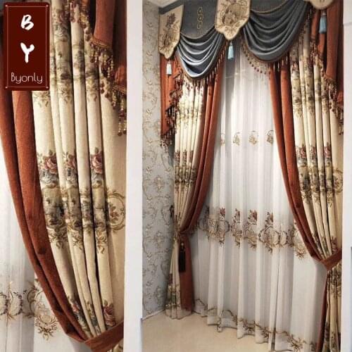 European Style Chenille Luxury Stitching Curtains New Jacquard Fabric Luxury Curtains for Living Dining Room Bedroom
