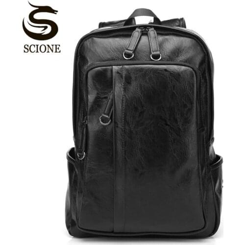 Fashion Mens PU Leather Backpack Business Backpacks School bag for teenager Travel 17 inches Laptop shoulder bags Rucksack