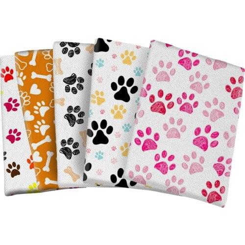 Dog Paw Pattern Printed Twill Polyester Cotton Fabric for DIY Hair Bow Scarf Home Textiles Materials 50*145cm
