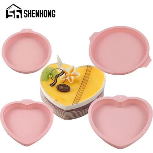 SHENHONG 6/8 inch Round Cake Pans Silicone Molds Multilayer Muffin Pastry Bakeware Heart-Shaped Mousse Dessert Baking Tools