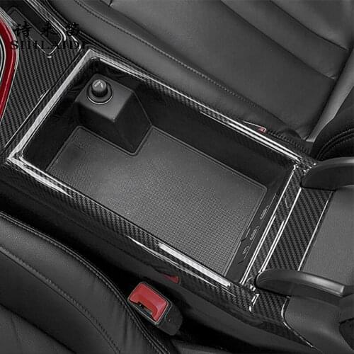 Car Styling Center Console Armrest Storage Box Decoration Cover Sticker Trim For Audi A4 B9 A5 Interior Carbon Fiber Accessories