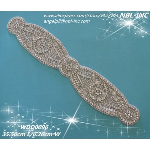 Bridal beaded rhinestone sash applique iron on for wedding evening dress WDD0096