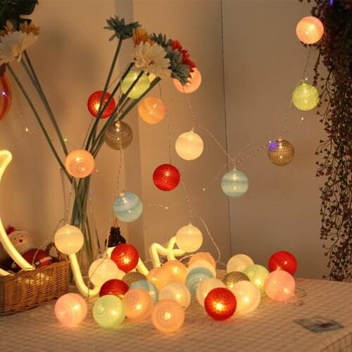 LED Cotton Ball String Lights Battery Operated Colorful Garland Fairy Lights for Home Wedding Christmas Party Outdoor Decors