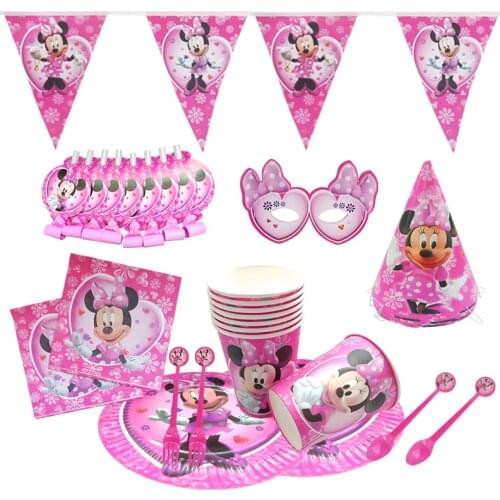 Disney Minnie Mouse Theme Birthday Party Supplies Cup Plate napkin Kids Girl Party Decoration Disposable Tableware Dinner Set