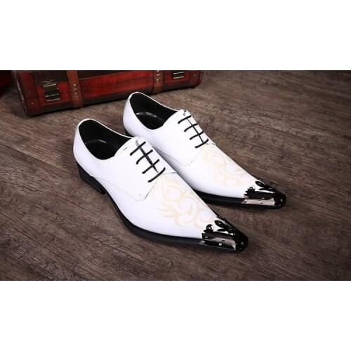 Mens pointed toe dress shoes men leather crocodile skin white wedding classic oxford shoes for men high heels spike Loafers