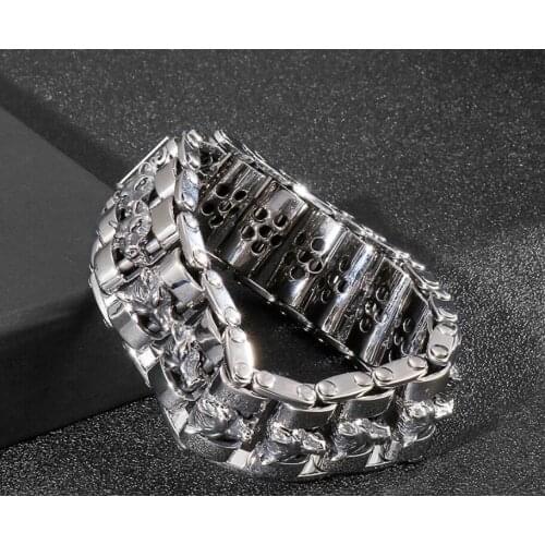 Heavy and Study Mens Steel Large Link Chain Motorcycle Bike Chain Bracelet with stainless steel Wolf Polished （23mm*23cm 123g)