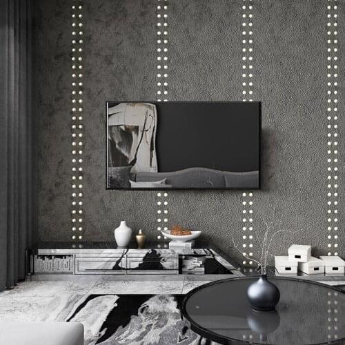 Modern Style Thicken Suede Marble Rivet Strip Non-woven 3D Embossed Wallpaper for Bedroom Living Room Home Decor Grey Wall Paper