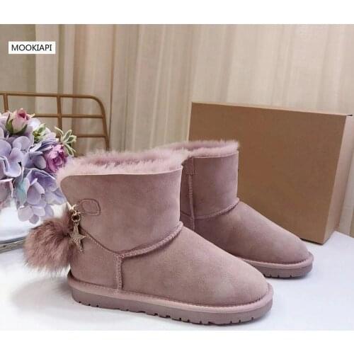 In 2019, Chinas top quality womens snow boots, real sheepskin, womens shoes with wool balls, 5 colors, free delivery