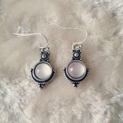 Vintage Tibetan Imitation Moonstone Brincos Dangle Silver Color Earrings for Women Wedding Jewelry Boho Statement Earring