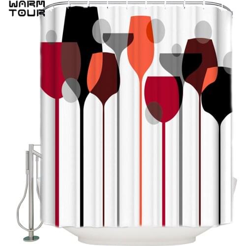 WARMTOUR Shower Curtain Wine Cup Extra Long Fabric Bath Shower Curtains Mildew-resistant Bathroom Decor Sets with Hooks