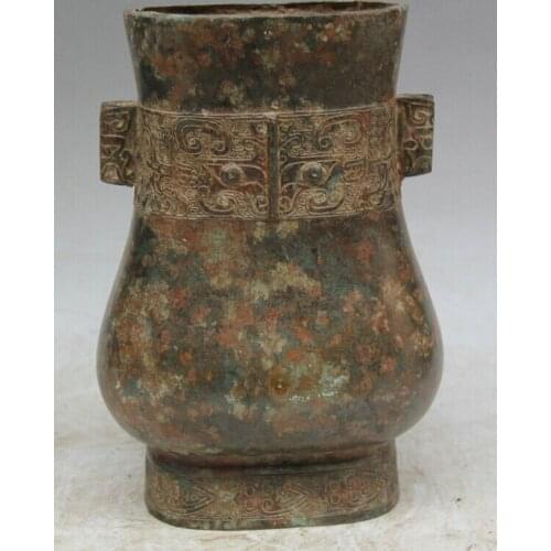 Collectible bronze S1961 10" Old Ancient Chinese dynasty Bronze Folk Beast flower blossom Bottle Vase