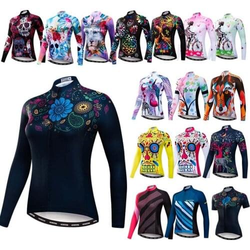 Womens Cycling Jersey Long Sleeve Winter Bike Jersey Shirts Top Skull Ladies MTB Biking Team Maillot Ciclismo Bicycle Clothing