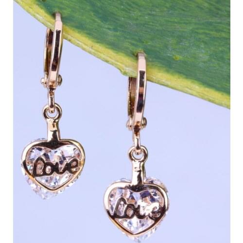 Love Monologue Endearing White Cubic Zirconia Heart Yellow Gold Color Drop Earrings for Women X0313 Fast Shipping