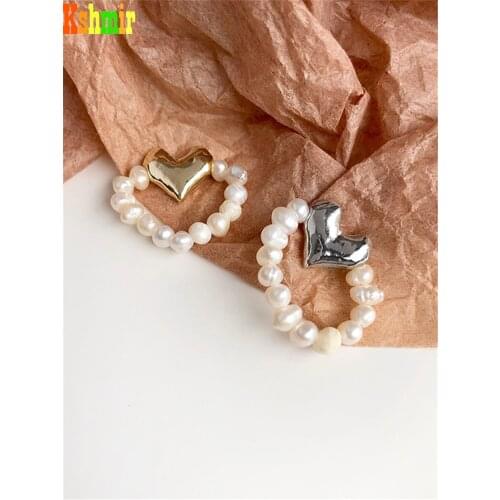 Kshmir Fashionable freshwater pearl heart-shaped ring female metallic gold simple heart-shaped student ring jewelry gift