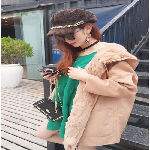 2020 Winter Wool Cashmere Coat Women Fur Jacket Wool Overcoat Collar Hooded Rex Rabbit Fur liner Brand Style