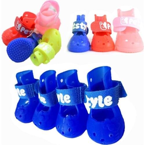 4 Pcs/Lot New Spring Autumn Waterproof Protect Pet Dog Shoes Candy Color Soft Rubber Dog Boots Rain Shoes Dog Sandals Anti-Lost