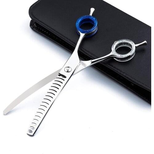 7.0 inch Fishbone Downward Curved Thinning Scissors Professional Dog Shark Thinning Shears Cat Grooming Clipper Hair Cut Tools