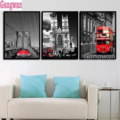 Full drill square round diamond painting mosaic Brooklyn Bridge Street 3 pcs Picture rhinestones diamond embroidery cross stitch