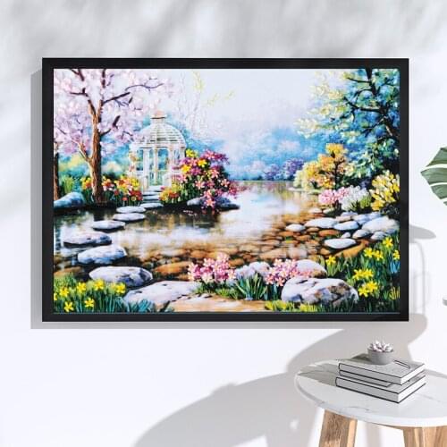 DIY Embroidery Romantic Landscape Handwork Needlework for Beginner Cross Stitch Kit Ribbon Painting Embroidery Home Decoration