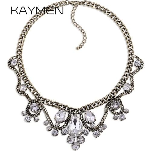 KAYMEN New Arrival Antique Silver Plated Vintage Chokers Necklace for Girls Party Jewelry Crystals Necklace Pendant Bijou