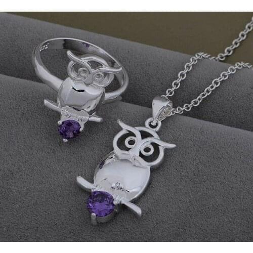 AS515 Hot Sterling Silver color color Jewelry Sets Ring 505 + Necklace 940 /audajlka Baqajrxa