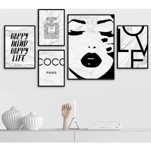 Marble Girl Face Silhouette Fashion Quote Wall Art Canvas Painting Nordic Posters And Prints Wall Pictures For Living Room Decor