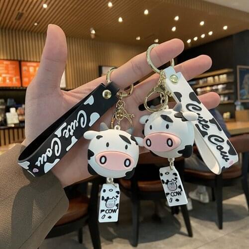New Creative Silicone Animal Cow Cat Duck Keychains Personality Cartoon Cute Car Key Chain Ring Bag Pendant