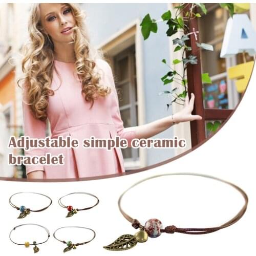 Newly Ethnic Style Simple Woven Ceramic Leaflet Bracelet Gift For Girlfriend Wife