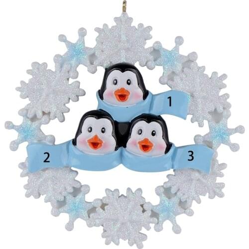 Penguin Family of 3 Resin Glossy Snowflake Hang Personalized Christmas Ornaments