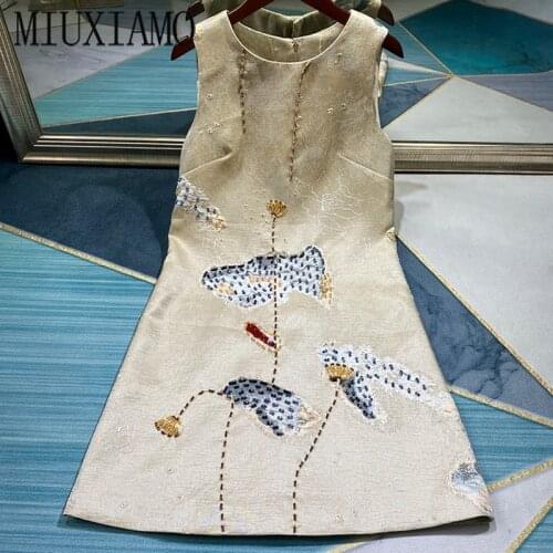 MIUXIMAO Luxurious 2020 Spring & Summer dress Party dress Flower Diamonds Above Knee Tank Office Lady Dress Women Vestidos