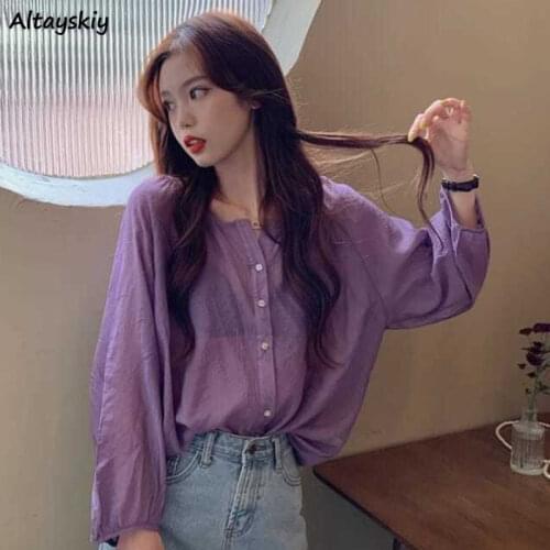 Sheer Sun-proof Women Shirts Summer Long Sleeve Clothing Loose Cozy Chic Oversize Candy Colors Lovely College Female Tops New