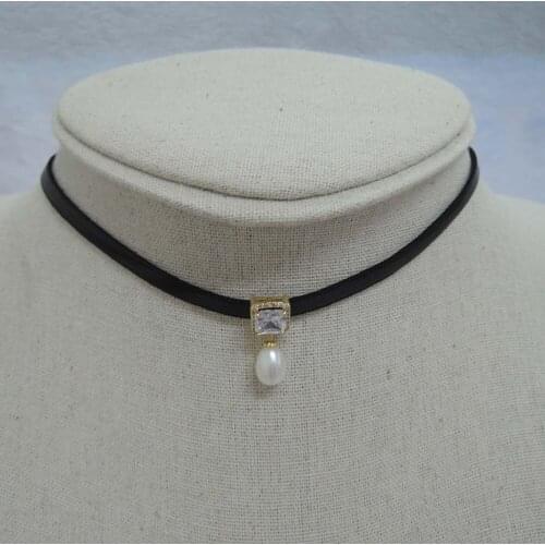 100% nature freshwater pearl AAAA quality-leather chain