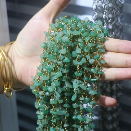 3M/LOT Wholesale Green Chlorophane GoldPlated Jewelery Chain Faceted Natural Gems stone Wire Wrapped Bronze over Sterling Chain