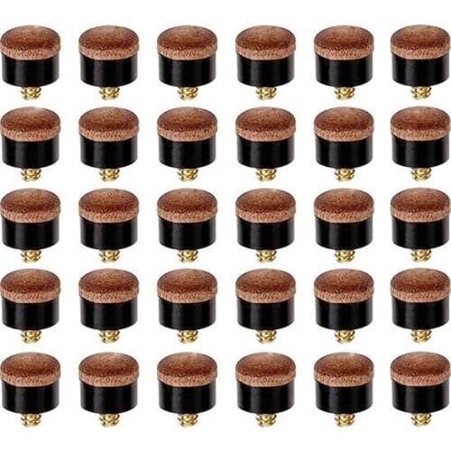 30 Pcs Billiard Pool Cue Stick Screw-on Tips 12mm Replacement Billiard Cue Tips for Pool Cues and Snooker