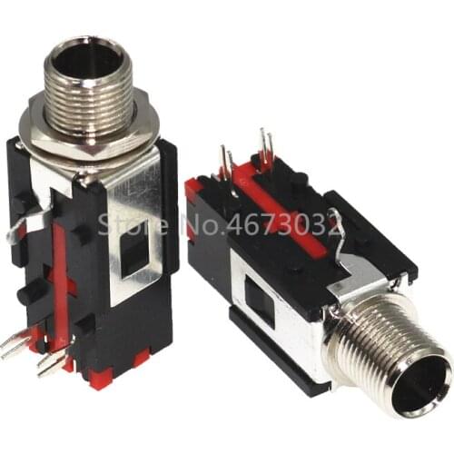 5pcs Thread lock panel mount 1/4" 6.35 mm stereo phone Jack Headphone socket 3 conductor 3 contact right angle audio connector