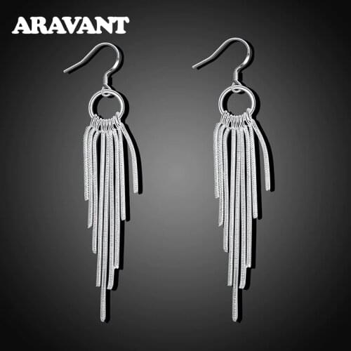 925 Silver Long Tassel Drop Earrings For Women Wedding Earring Jewelry