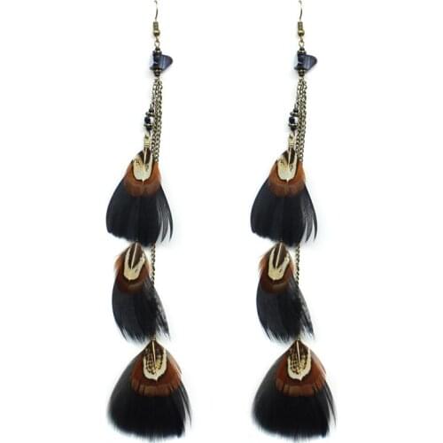 Retro Long Tassel Feather Earrings with Stone Europe and the United States Exaggerated Sexy Earring Accessories for Women