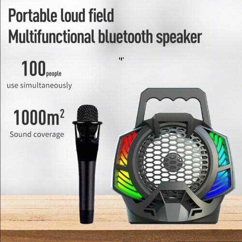 Bluetooth Speaker System DJ Light Speakers FM Radio with Subwoofer Stereo Outdoor Portable Karaoke with Microphone Support Flash