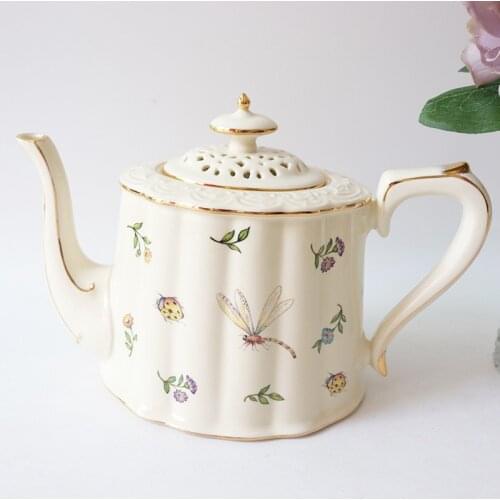 American Small Luxury Ins Light Luxury Coffee Cup and Saucer Butterfly Bee Dragonfly Teapot Ceramic English Afternoon Tea Cup