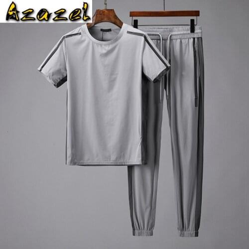 Azazel Summer Mens Sets (t-shirt+pants) Luxury Round Collar Short Sleeve Thin Man Tracksuit Plus Size 5xl Slim Sport Male Sets