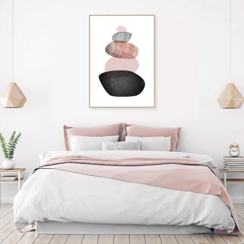 Balance Stone Wall Canvas Painting Minimalist Scandinavian Poster Blush Pink Grey Rose Gold Black Digital Picture Home Decor