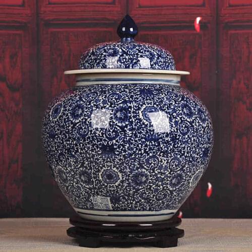Jingdezhen temple jar porcelain ceramic storage jar pot cover apple household furnishing ginger jar