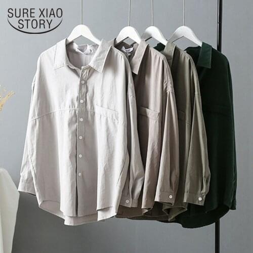 Blusas Camisas Mujer 2021 New Autumn Long Sleeve Plus Size Tops Solid Women Blouse Shirt Casual Loose Vintage Women Tops 6800 50