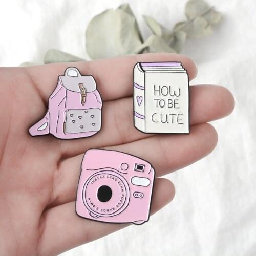 Cute book pins Backpack Polaroid Enamel pins Pin Badge Bag Jackets Accessories Brooches for Women Girl Female