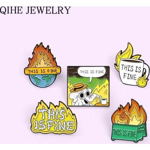 Cartoon Flame Fire Enamel Pin Dog Trash Can Elephant Brooches Fashion Design Lapel Pin Badge Jewelry Gift for Friends Wholesale