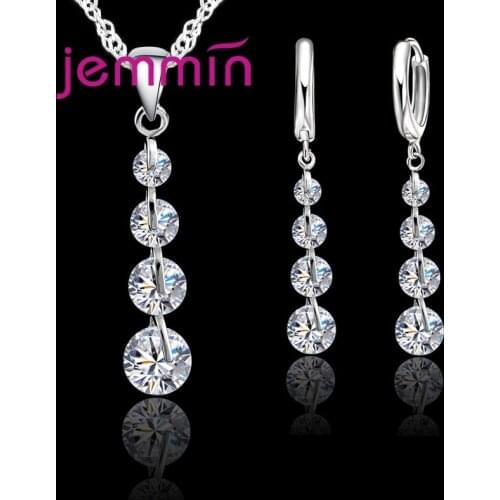 Romantic 925 Sterling Silver Link Chain Crystal Pendant Necklace Jewelry Set For Women Earrings Wedding Jewelry Sets